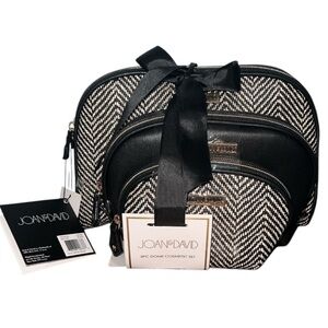 Joan & David Chevron Black and White Cosmetic & Toiletry Bag Set